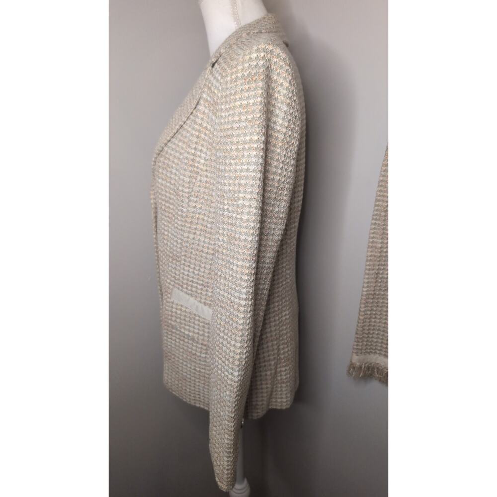 St. John pastel neutral tweed fringe blazer skirt set - Picture 4 of 12